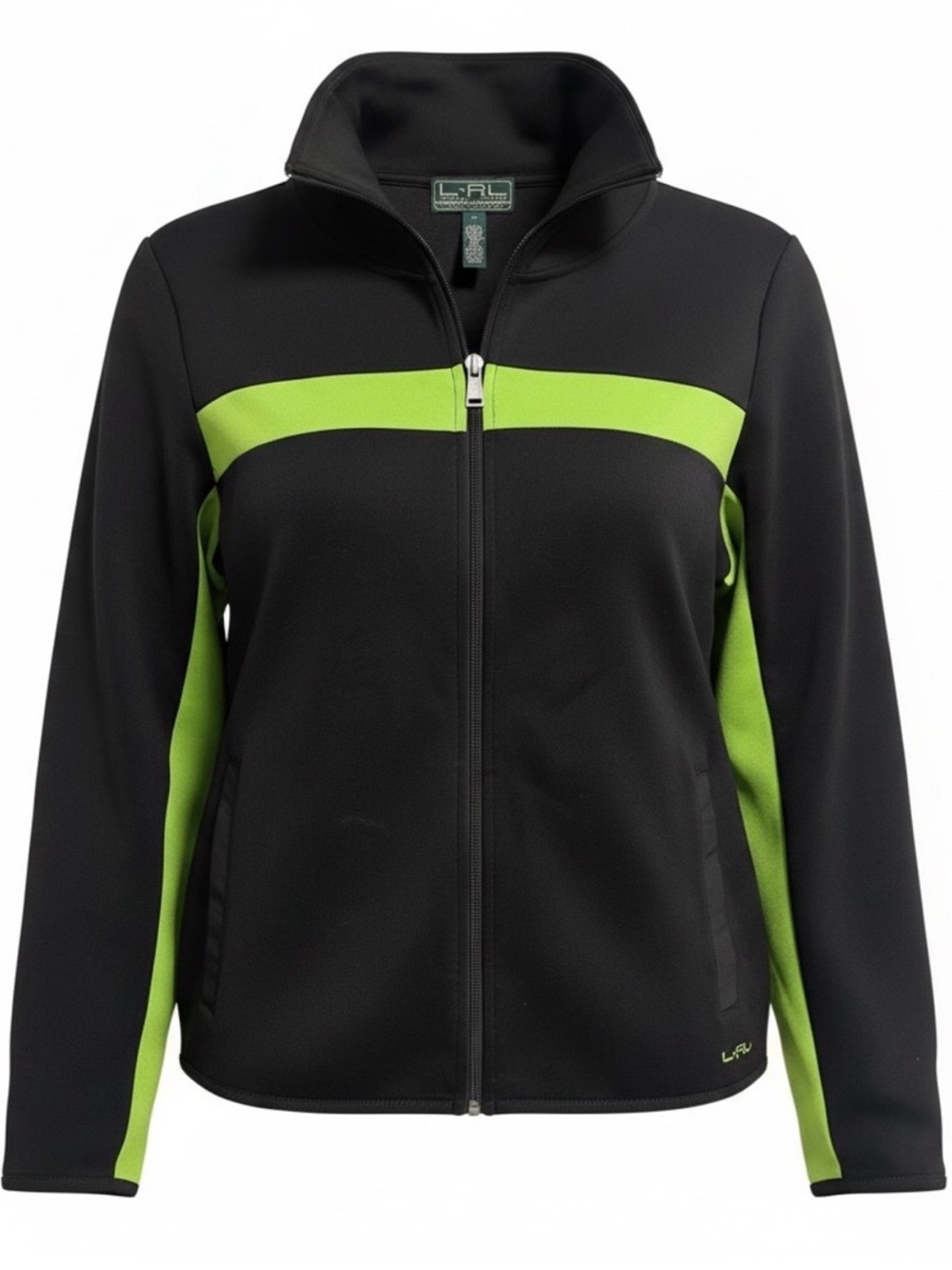 Lauren Ralph Lauren Active Black Lime Green Full Zip Track Jacket Sz M